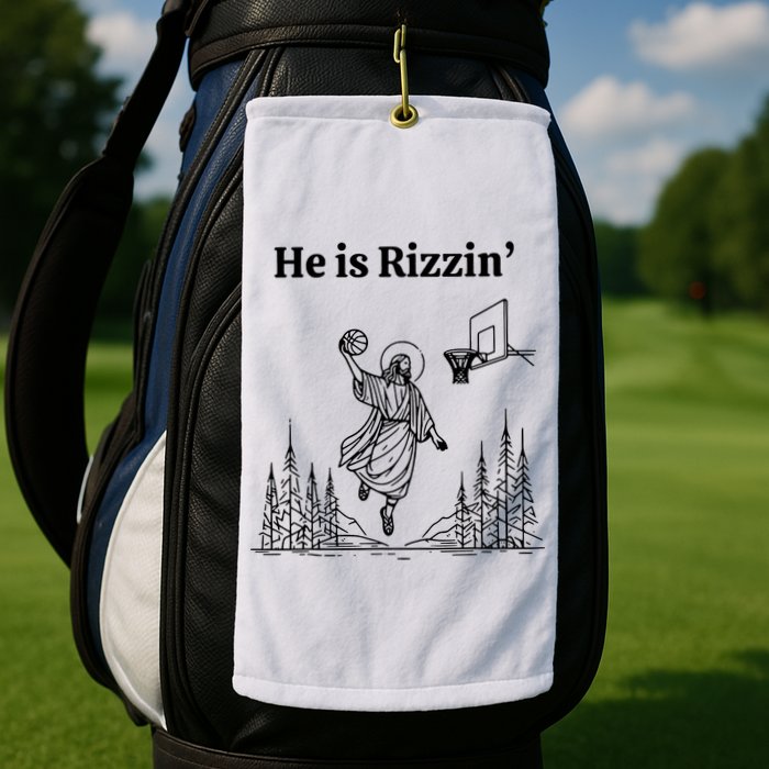 He Is Rizzin Funny Basketball Retro Christian Religious Golf Towel