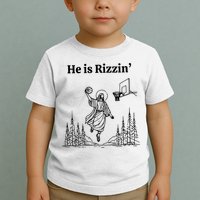He Is Rizzin Funny Basketball Retro Christian Religious Toddler T-Shirt