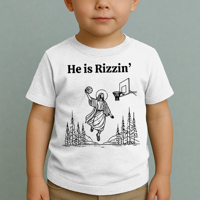 He Is Rizzin Funny Basketball Retro Christian Religious Toddler T-Shirt