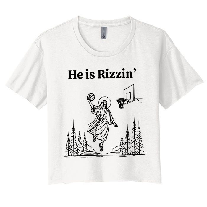 He Is Rizzin Funny Basketball Retro Christian Religious Crop Top