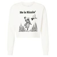 He Is Rizzin Funny Basketball Retro Christian Religious Cropped Pullover Crew