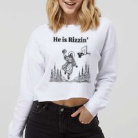 He Is Rizzin Funny Basketball Retro Christian Religious Cropped Pullover Crew
