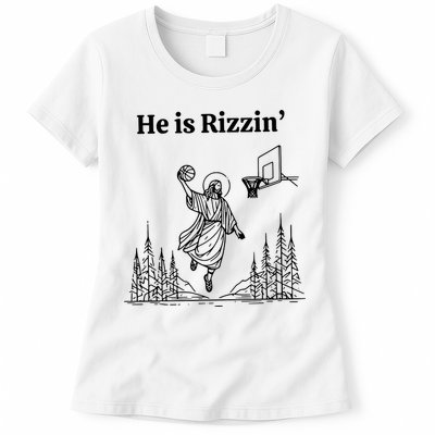 He Is Rizzin Funny Basketball Retro Christian Religious Womens T-Shirt