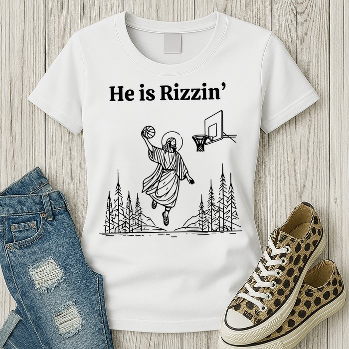 He Is Rizzin Funny Basketball Retro Christian Religious Womens T-Shirt