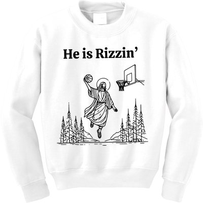He Is Rizzin Funny Basketball Retro Christian Religious Kids Sweatshirt