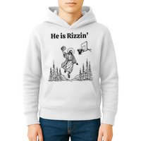 He Is Rizzin Funny Basketball Retro Christian Religious Kids Hoodie