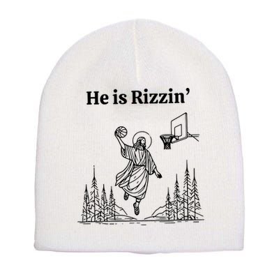 He Is Rizzin Funny Basketball Retro Christian Religious Short Acrylic Beanie