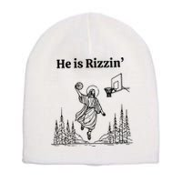 He Is Rizzin Funny Basketball Retro Christian Religious Short Acrylic Beanie