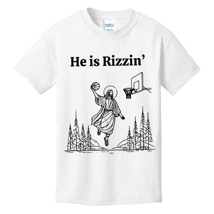 He Is Rizzin Funny Basketball Retro Christian Religious Kids T-Shirt
