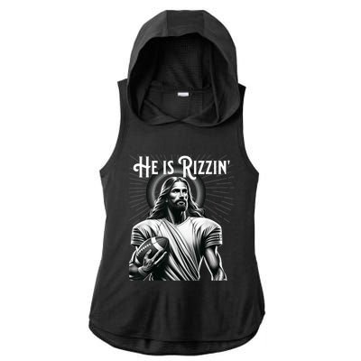 He Is Rizzin Jesus Playing Football Funny Sports Rizz Ladies PosiCharge Tri-Blend Wicking Draft Hoodie Tank