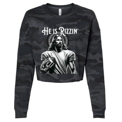 He Is Rizzin Jesus Playing Football Funny Sports Rizz Cropped Pullover Crew