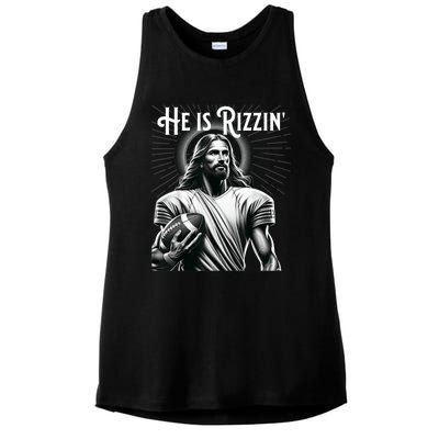 He Is Rizzin Jesus Playing Football Funny Sports Rizz Ladies PosiCharge Tri-Blend Wicking Tank