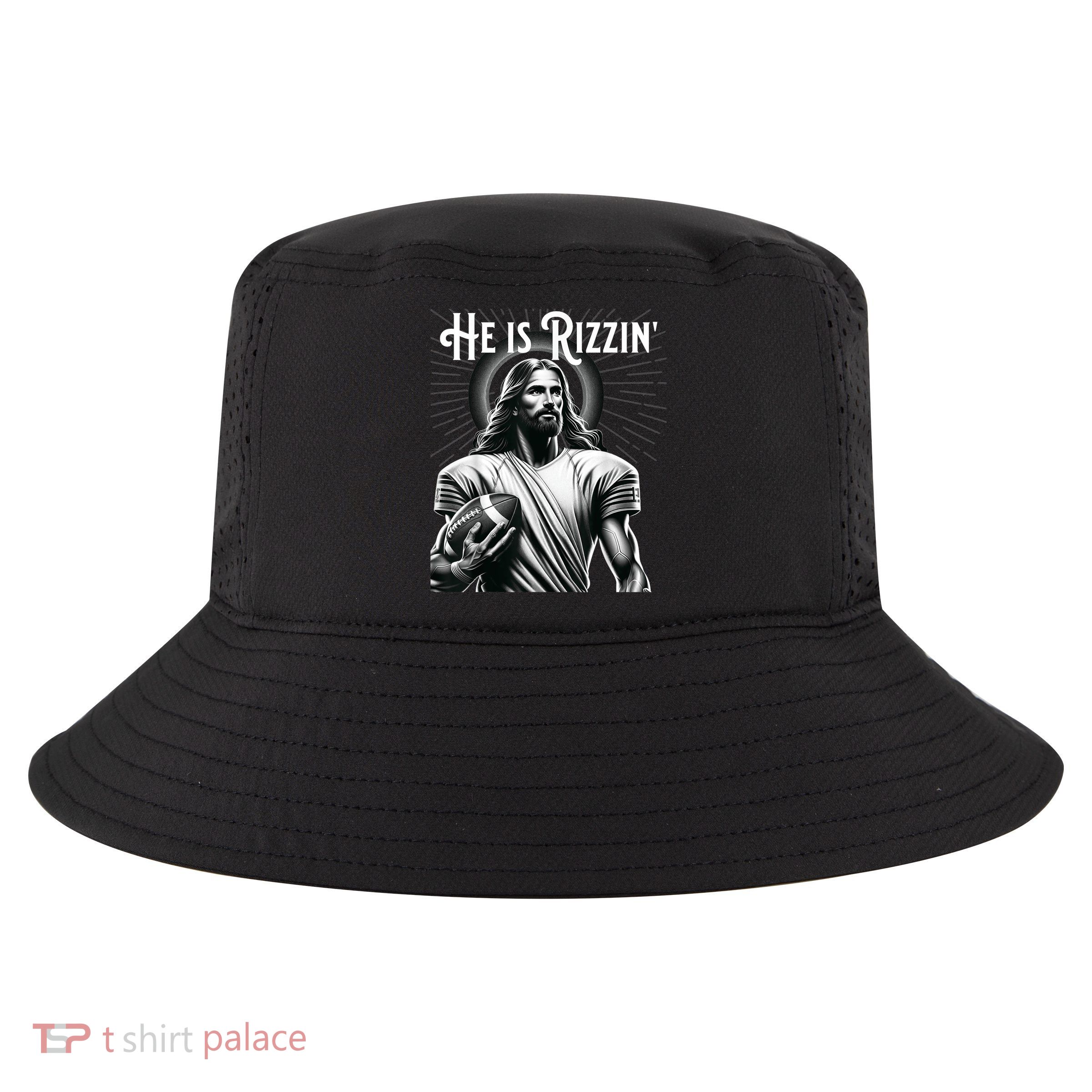 He Is Rizzin Jesus Playing Football Funny Sports Rizz Cool Comfort Performance Bucket Hat