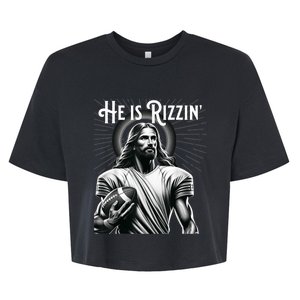 He Is Rizzin Jesus Playing Football Funny Sports Rizz Bella+Canvas Jersey Crop Tee