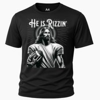 He Is Rizzin Jesus Playing Football Funny Sports Rizz Cooling Performance Crew T-Shirt