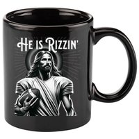 He Is Rizzin Jesus Playing Football Funny Sports Rizz 11oz C Handle Ceramic Mug