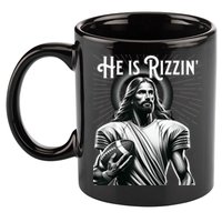 He Is Rizzin Jesus Playing Football Funny Sports Rizz 11oz C Handle Ceramic Mug