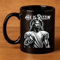 He Is Rizzin Jesus Playing Football Funny Sports Rizz 11oz C Handle Ceramic Mug