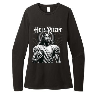 He Is Rizzin Jesus Playing Football Funny Sports Rizz Womens CVC Long Sleeve Shirt