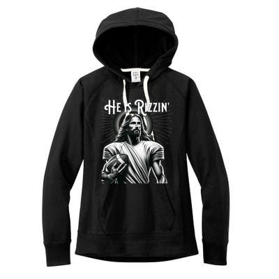 He Is Rizzin Jesus Playing Football Funny Sports Rizz Women's Fleece Hoodie