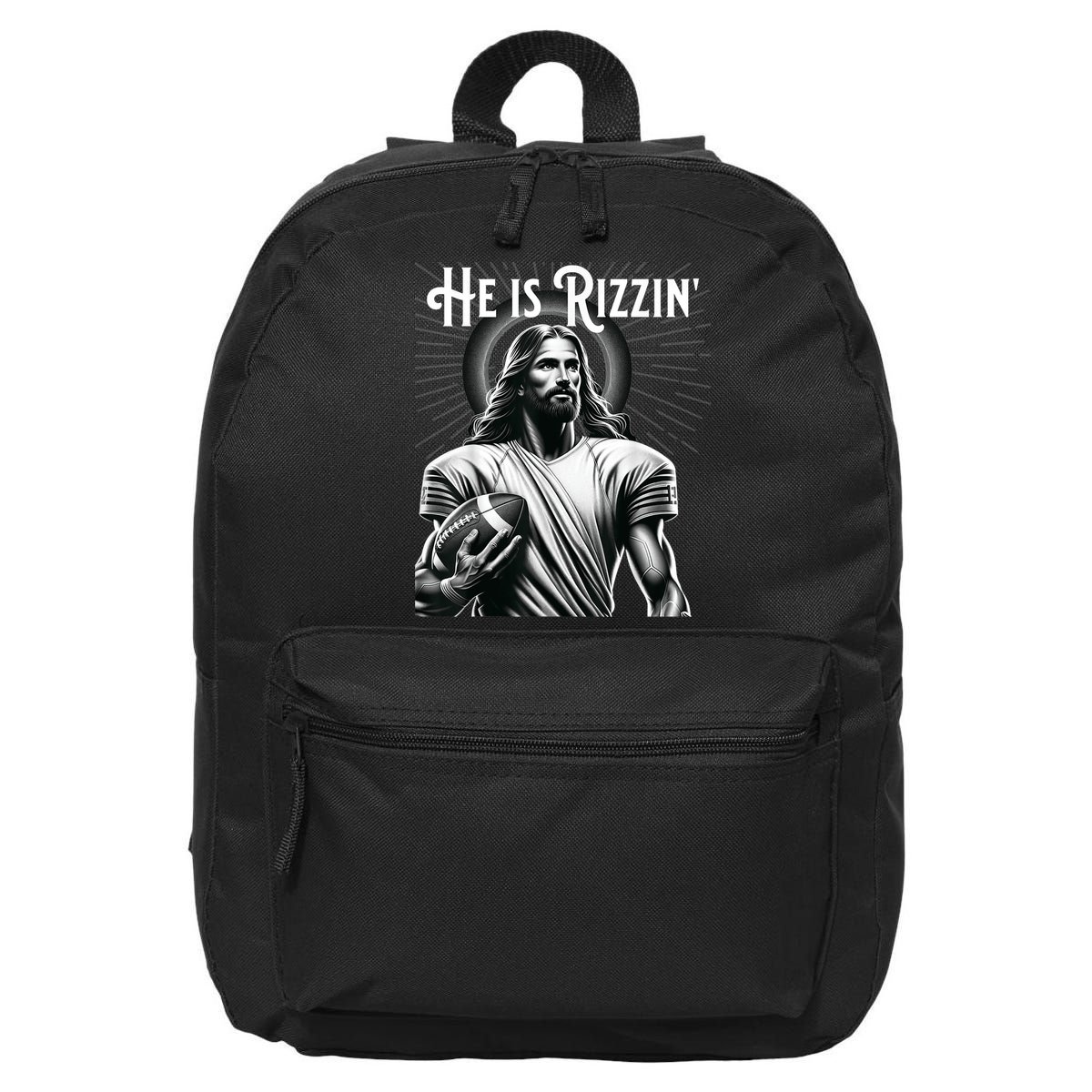He Is Rizzin Jesus Playing Football Funny Sports Rizz 16 in Basic Backpack