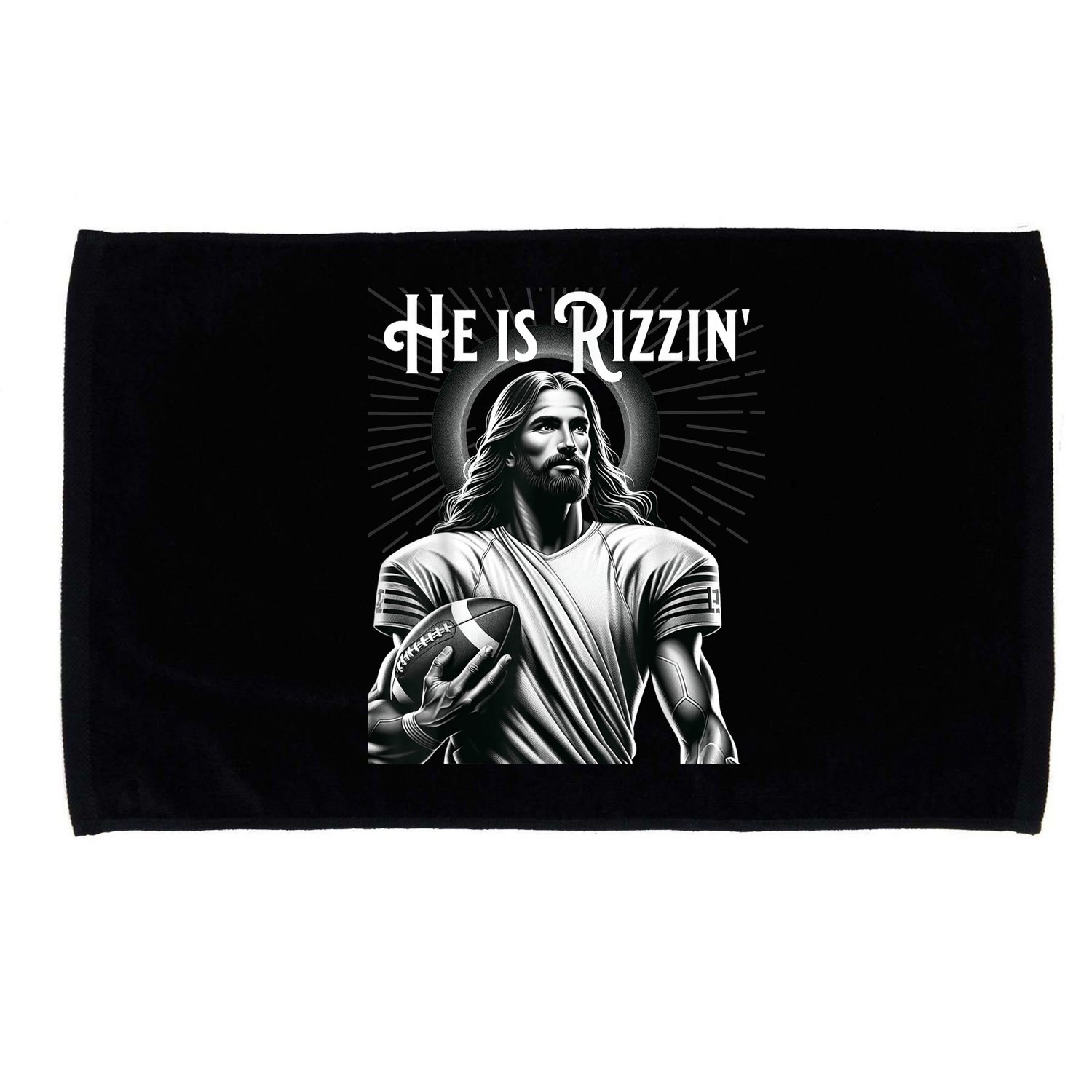 He Is Rizzin Jesus Playing Football Funny Sports Rizz Microfiber Hand Towel
