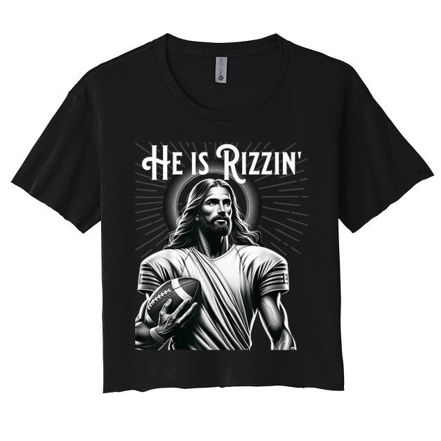 He Is Rizzin Jesus Playing Football Funny Sports Rizz Crop Top