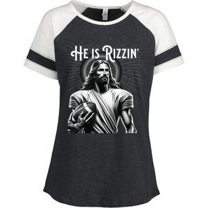 He Is Rizzin Jesus Playing Football Funny Sports Rizz Enza Ladies Jersey Colorblock Tee