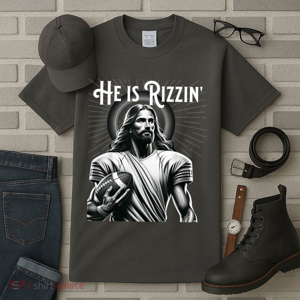 He Is Rizzin Jesus Playing Football Funny Sports Rizz Tall T-Shirt