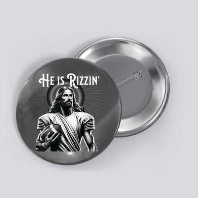 He Is Rizzin Jesus Playing Football Funny Sports Rizz Button