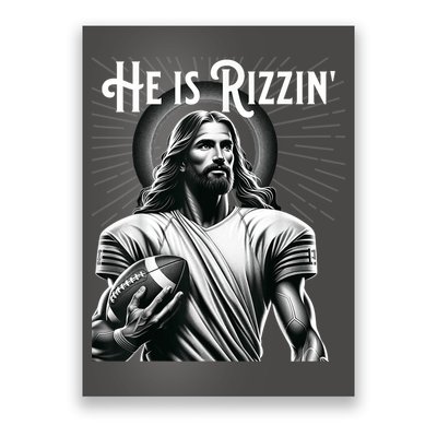 He Is Rizzin Jesus Playing Football Funny Sports Rizz Poster