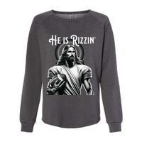 He Is Rizzin Jesus Playing Football Funny Sports Rizz Womens California Wash Sweatshirt