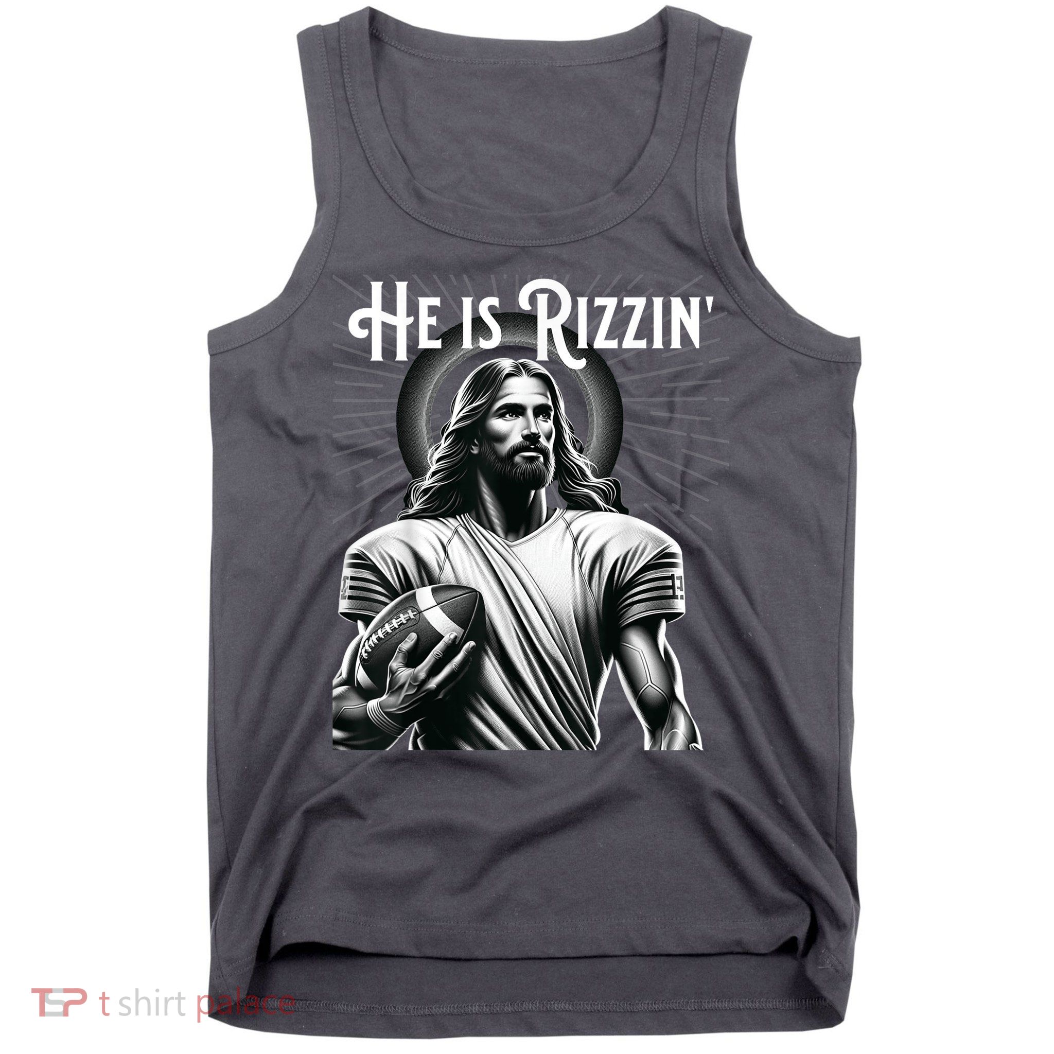 He Is Rizzin Jesus Playing Football Funny Sports Rizz Tank Top