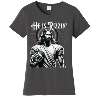 He Is Rizzin Jesus Playing Football Funny Sports Rizz Women's T-Shirt