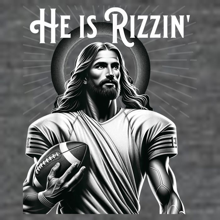 He Is Rizzin Jesus Playing Football Funny Sports Rizz Womens T-Shirt