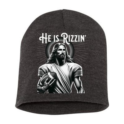 He Is Rizzin Jesus Playing Football Funny Sports Rizz Short Acrylic Beanie