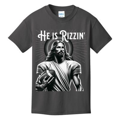 He Is Rizzin Jesus Playing Football Funny Sports Rizz Kids T-Shirt