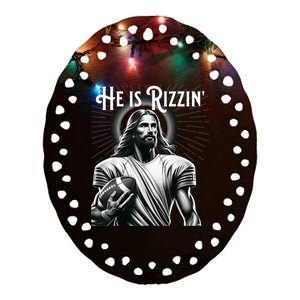 He Is Rizzin Jesus Playing Football Funny Sports Rizz Ceramic Oval Ornament