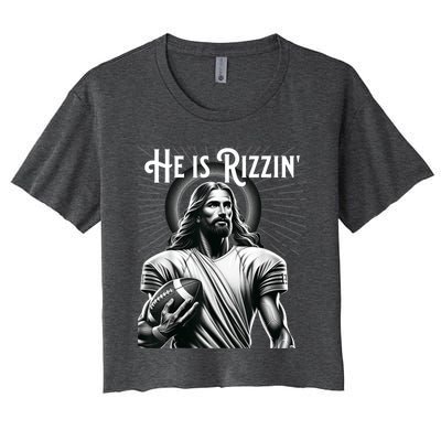 He Is Rizzin Jesus Playing Football Funny Sports Rizz Women's Crop Top Tee