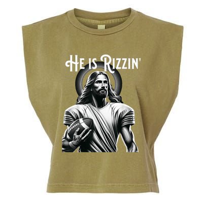 He Is Rizzin Jesus Playing Football Funny Sports Rizz Garment-Dyed Women's Muscle Tee