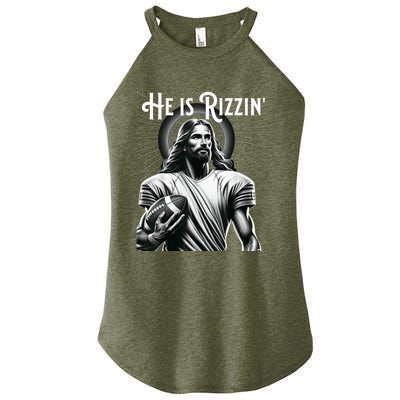 He Is Rizzin Jesus Playing Football Funny Sports Rizz Women's Perfect Tri Rocker Tank