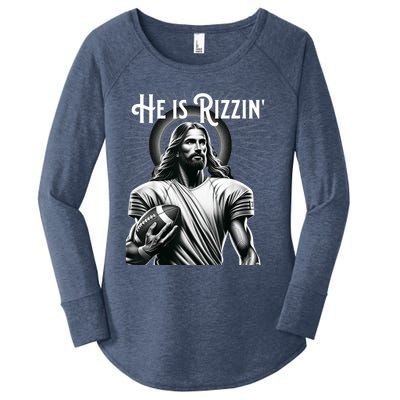 He Is Rizzin Jesus Playing Football Funny Sports Rizz Women's Perfect Tri Tunic Long Sleeve Shirt