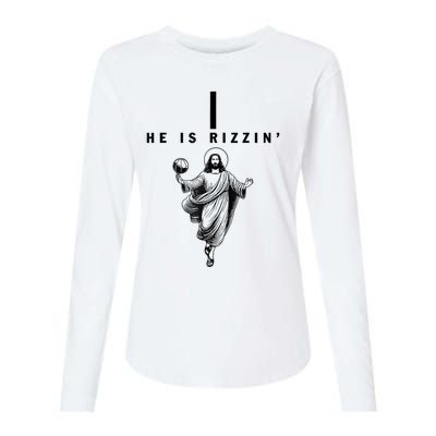 He Is Rizzin Easter Jesus Basketball Christian Religious Womens Cotton Relaxed Long Sleeve T-Shirt