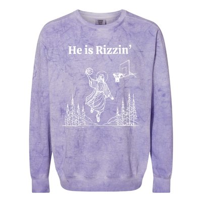 He Is Rizzin Funny Basketball Retro Christian Religious Colorblast Crewneck Sweatshirt