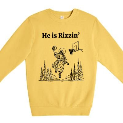 He Is Rizzin Funny Basketball Retro Christian Religious Premium Crewneck Sweatshirt