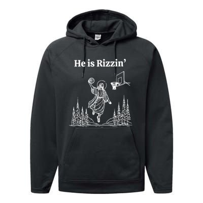 He Is Rizzin Funny Basketball Retro Christian Religious Performance Fleece Hoodie