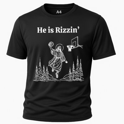 He Is Rizzin Funny Basketball Retro Christian Religious Cooling Performance Crew T-Shirt