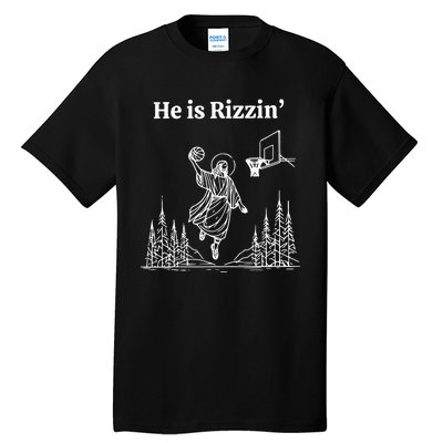 He Is Rizzin Funny Basketball Retro Christian Religious Tall T-Shirt