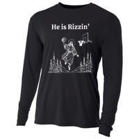 He Is Rizzin Funny Basketball Retro Christian Religious Cooling Performance Long Sleeve Crew