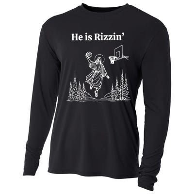 He Is Rizzin Funny Basketball Retro Christian Religious Cooling Performance Long Sleeve Crew